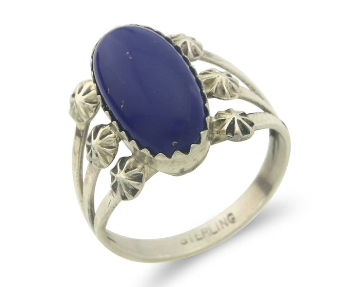 Navajo Ring 925 Sterling Natural Lapis Handmade Native Artist C.80's