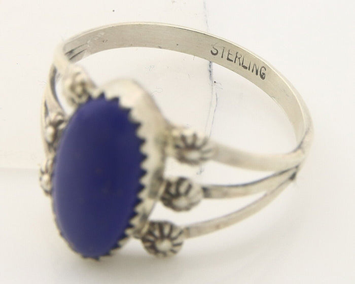 Navajo Ring 925 Sterling Natural Lapis Handmade Native Artist C.80's