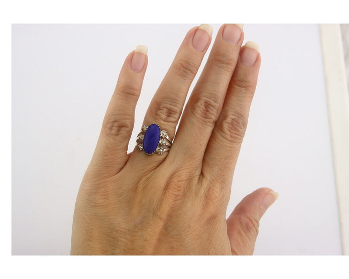 Navajo Ring 925 Sterling Natural Lapis Handmade Native Artist C.80's