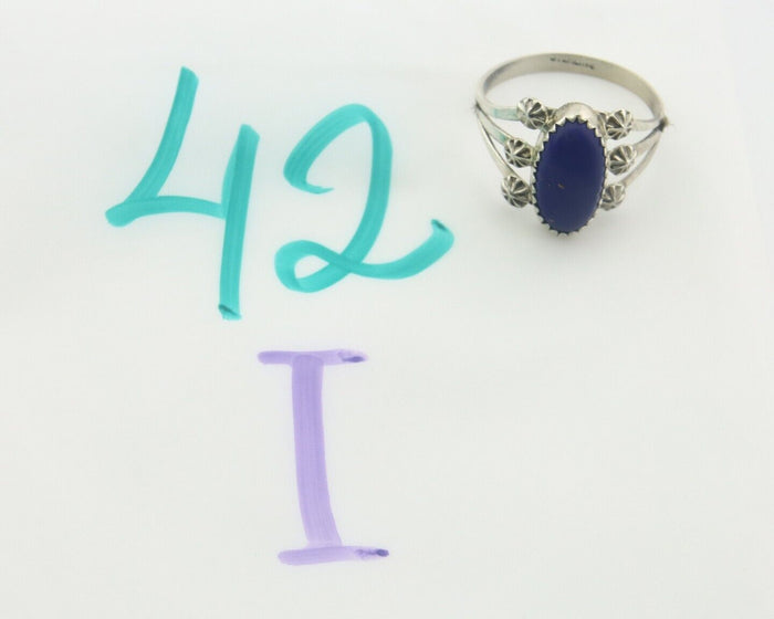 Navajo Ring 925 Sterling Natural Lapis Handmade Native Artist C.80's