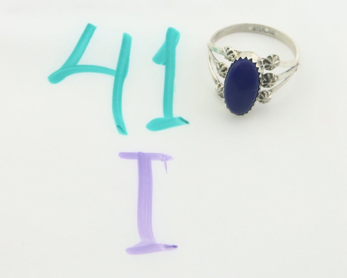 Navajo Ring 925 Sterling Natural Lapis Handmade Native Artist C.80's