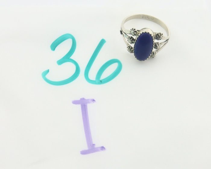 Navajo Ring 925 Sterling Natural Lapis Handmade Native Artist C.80's