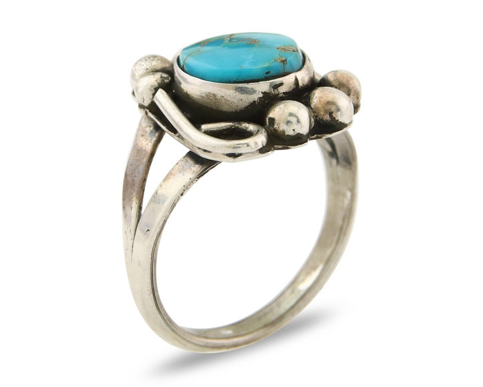 Navajo Ring 925 Sterling Natural Mined Arizona Turquoise C.80's Size 5.5