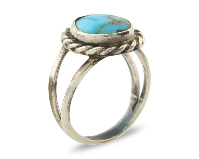Navajo Ring 925 Sterling Natural Mined Arizona Turquoise C.80's Size 6.0