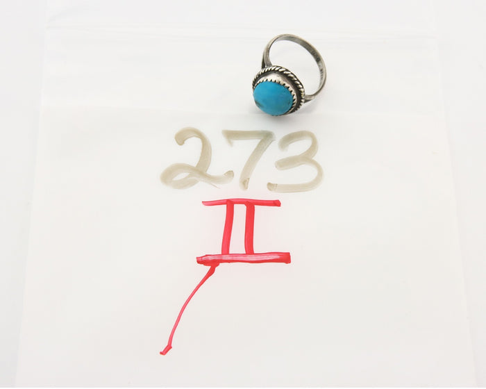 Navajo Ring 925 Sterling Natural Mined Arizona Turquoise C.80's Size 6.0