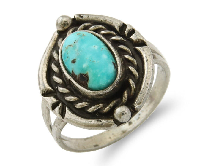 Navajo Ring 925 Sterling Natural Mined Arizona Turquoise C.80's Size 7.0