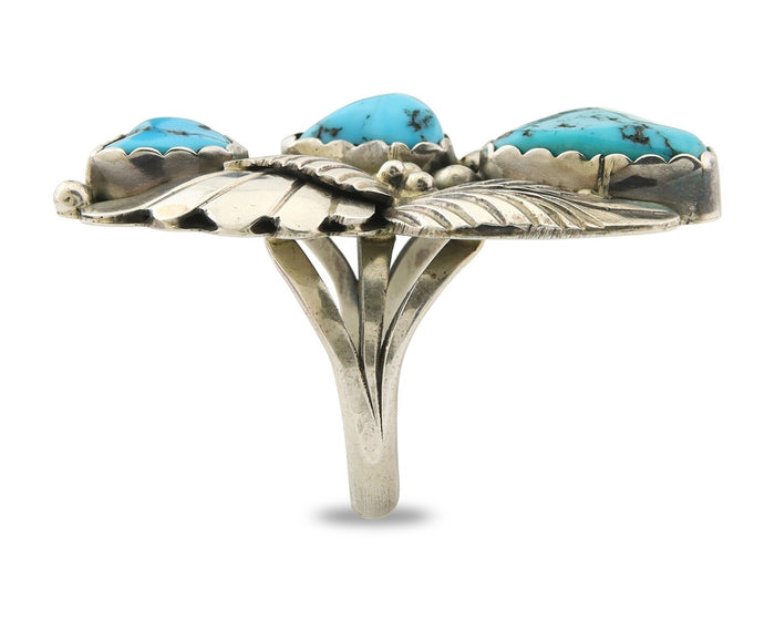 Navajo Ring 925 Sterling Natural Mined Turquoise Signed Arrow C.80's Size 8.25