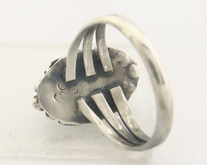 Navajo Ring 925 Sterling Natural Turquoise Native Artist C.80's Size 7.5