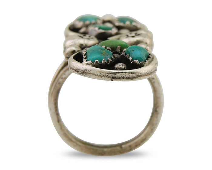Navajo Ring 925 Sterling Silver Blue Turquoise Native American Artist C.80's