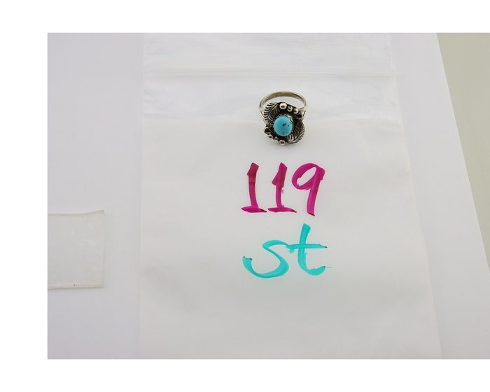 Navajo Ring 925 Sterling Silver Blue Turquoise Native American Artist C.80's