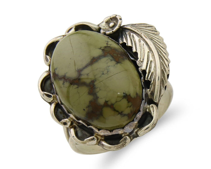 Navajo Ring 925 Sterling Silver Green Turquoise Native American Artist C.80s