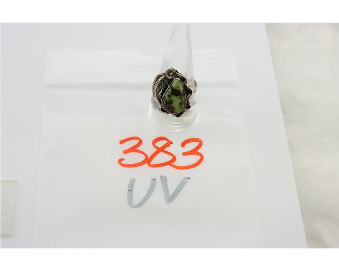 Navajo Ring 925 Sterling Silver Green Turquoise Native American Artist C.80s