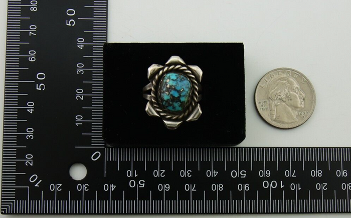 Navajo Ring 925 Sterling Silver Morenci Turquoise Native American Artist C.80s