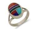 Navajo Ring 925 Sterling Silver Natural Gemstones Artist Signed Sunrise C.80's