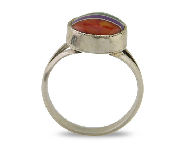Navajo Ring 925 Sterling Silver Natural Gemstones Artist Signed Sunrise C.80's