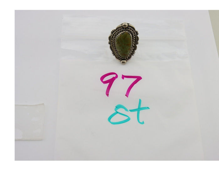 Navajo Ring 925 Sterling Silver Natural Green Turquoise Signed DC C.80's