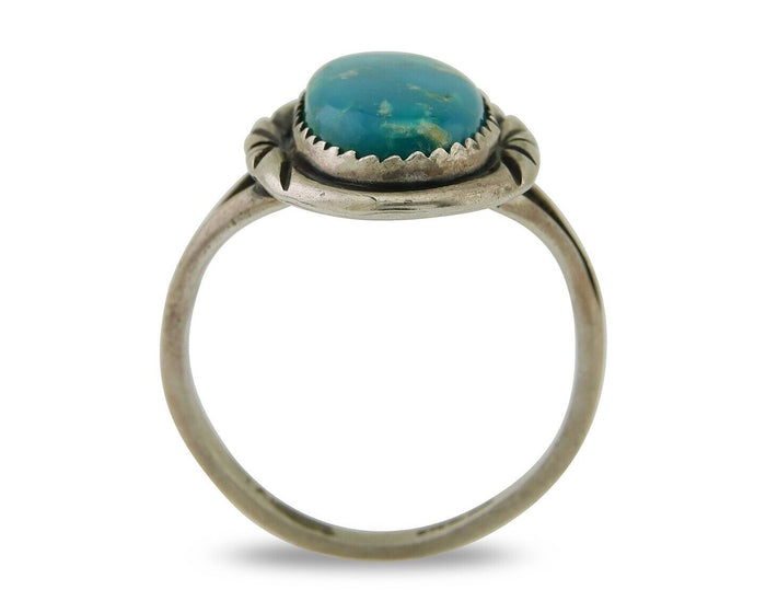 Navajo Ring 925 Sterling Silver Turquoise Artist Signed TALHAT C.80's