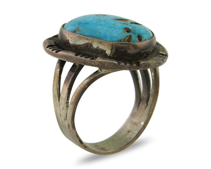 Navajo Ring 925 Sterling Silver Turquoise Native American Artist C.80's
