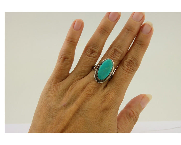 Navajo Ring 925 Sterling Silver Turquoise Native American Artist C.80's