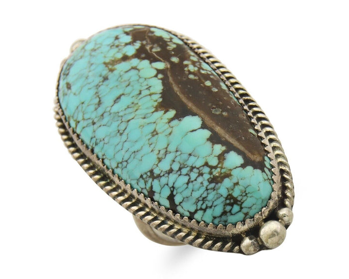 Navajo Ring 925 Sterling Spiderweb Blue Turquoise Native Artist C.80's Size 7.5