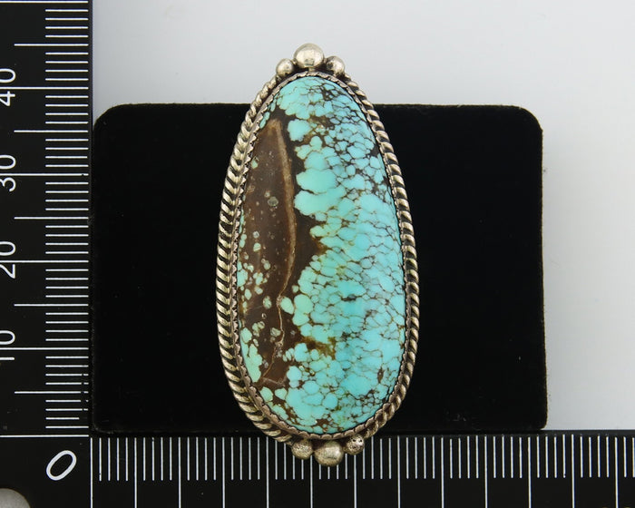 Navajo Ring 925 Sterling Spiderweb Blue Turquoise Native Artist C.80's Size 7.5
