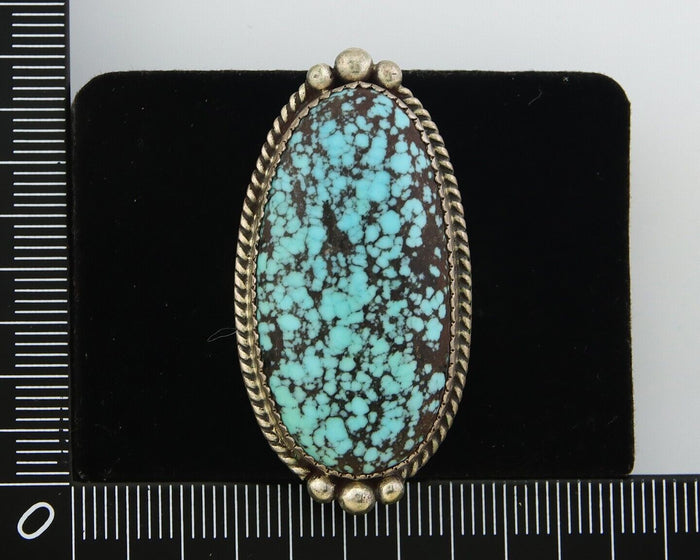 Navajo Ring 925 Sterling Spiderweb Blue Turquoise Native Artist C.80's Size 9.5