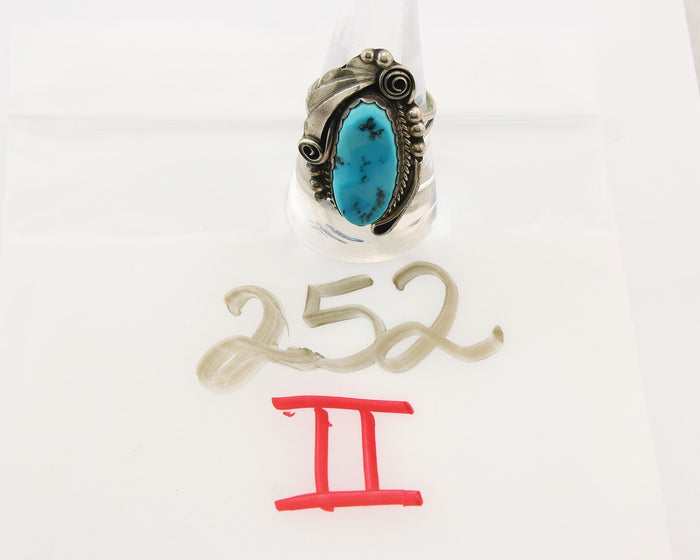 Navajo Ring 925 Sterling Turquoise Artist Justin Morris C.80's Size 9.0