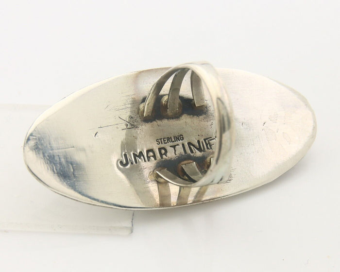Navajo Ring 925 Sterling Turquoise Hand Stamped Signed J Martinez C.80's Sz 7.5
