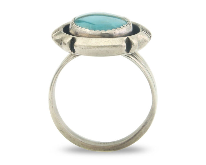 Navajo Ring 925 Sterling Turquoise Handmade Native Artist C.80's Size 6.5