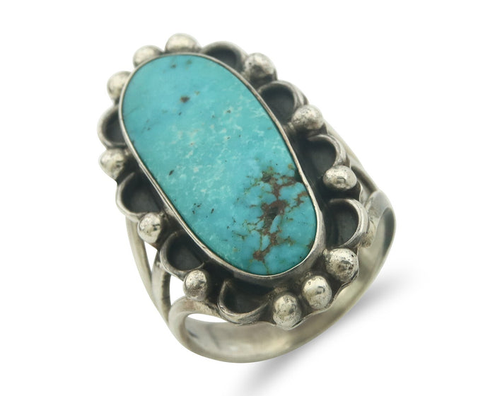 Navajo Ring 925 Sterling Turquoise Handmade Native Artist C.80's Size 7.0