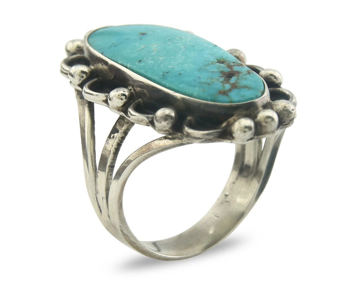 Navajo Ring 925 Sterling Turquoise Handmade Native Artist C.80's Size 7.0