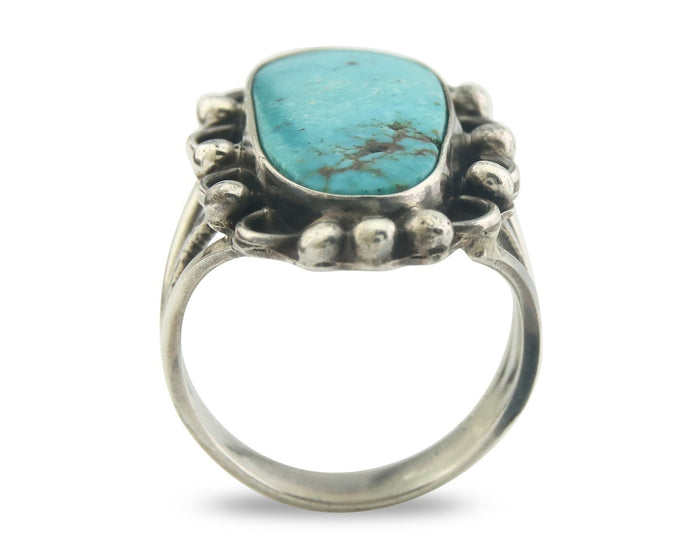 Navajo Ring 925 Sterling Turquoise Handmade Native Artist C.80's Size 7.0