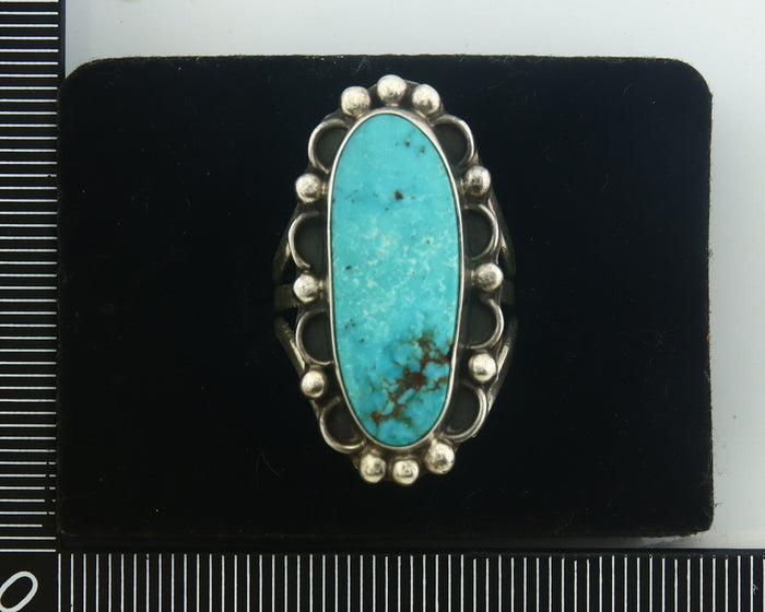 Navajo Ring 925 Sterling Turquoise Handmade Native Artist C.80's Size 7.0