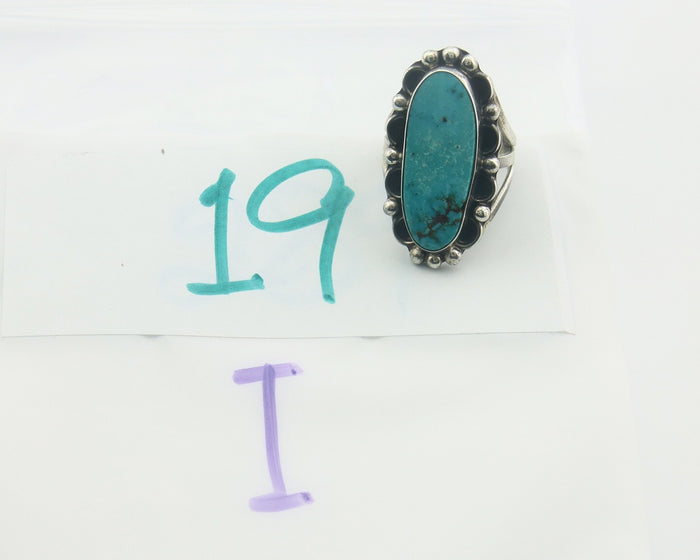 Navajo Ring 925 Sterling Turquoise Handmade Native Artist C.80's Size 7.0