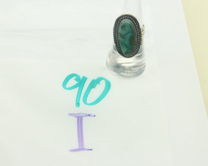 Navajo Ring 925 Sterling Turquoise Handmade Native Artist C.80's Size 7.25
