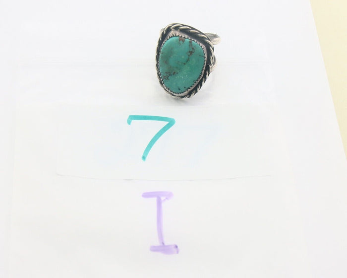 Navajo Ring 925 Sterling Turquoise Handmade Signed Diamond C.70's Size 11