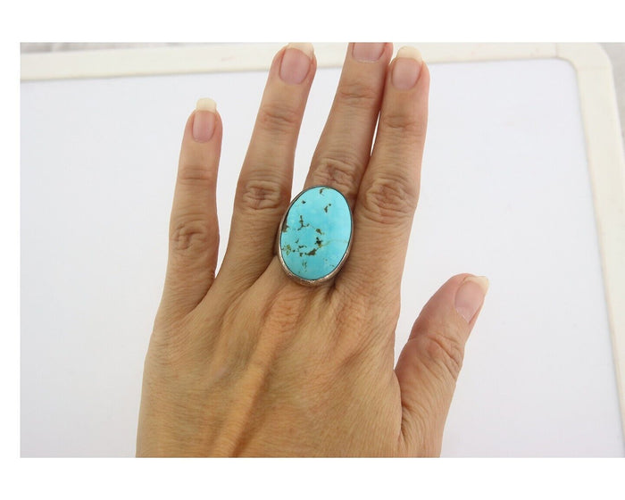 Navajo Ring 925 Sterling Turquoise Handmade Signed M Montoya C.80's Size 10