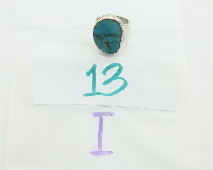 Navajo Ring 925 Sterling Turquoise Handmade Signed M Montoya C.80's Size 8.0