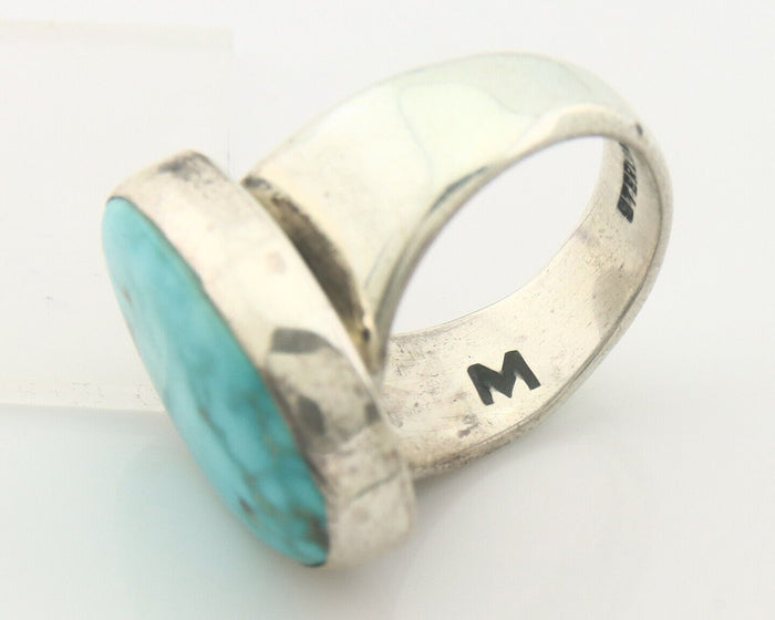Navajo Ring 925 Sterling Turquoise Handmade Signed M Montoya C.80's Sz 8.5