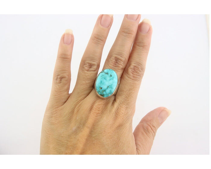 Navajo Ring 925 Sterling Turquoise Handmade Signed M Montoya C.80's Sz 8.5