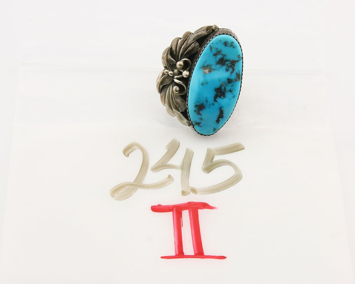 Navajo Ring 925 Sterling Turquoise Native American Artist C.80's Size 6.0