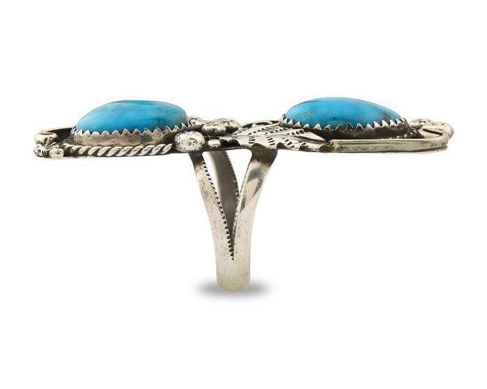 Navajo Ring 925 Sterling Turquoise Native American Artist C.80's Size 7.75