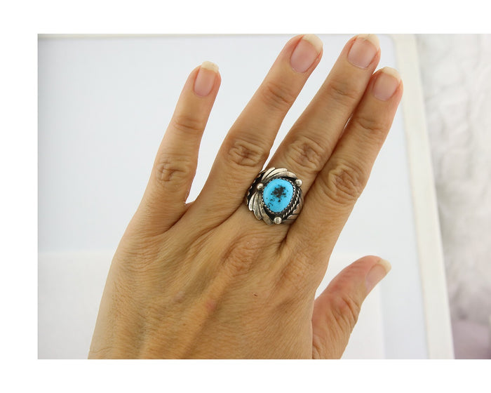 Navajo Ring Sterling Silver Authentic Turquoise Handmade Size 6.75