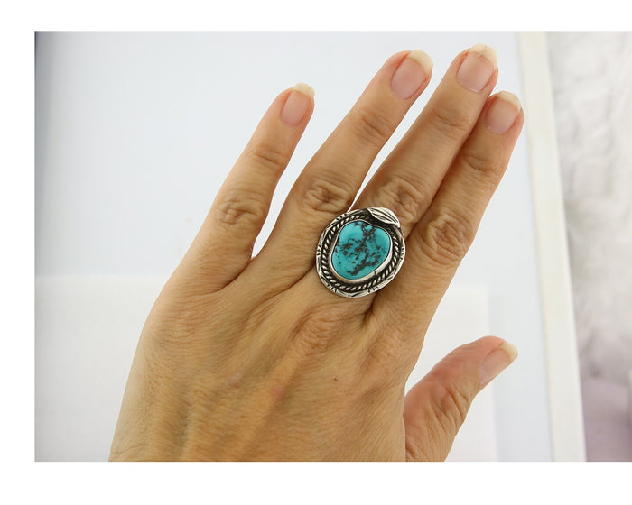 Navajo Ring Sterling Silver Authentic Turquoise Handmade Size 7.0