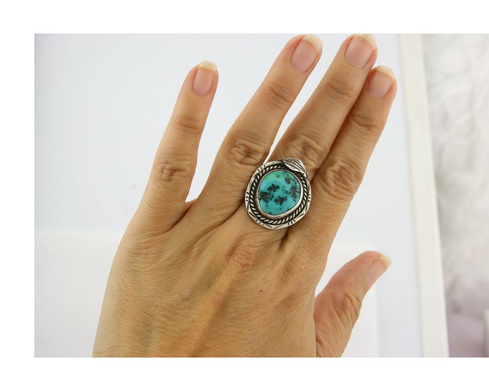 Navajo Ring Sterling Silver Authentic Turquoise Handmade Size 7.25