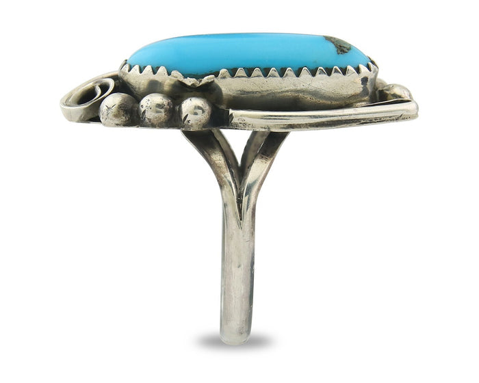 Navajo Ring Sterling Silver Authentic Turquoise Signed Justin Morris Size 7.0