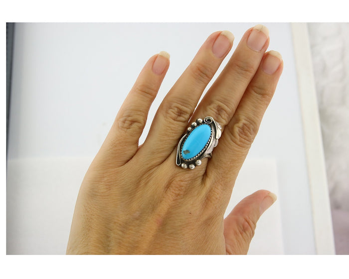 Navajo Ring Sterling Silver Authentic Turquoise Signed Justin Morris Size 7.0