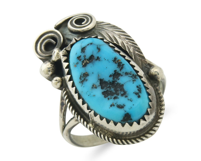 Navajo Ring Sterling Silver Authentic Turquoise Signed Justin Morris Size 7.25