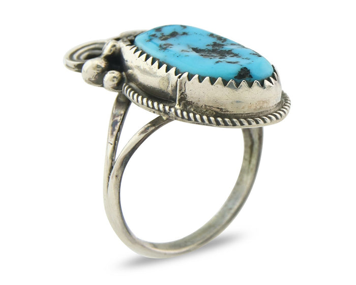 Navajo Ring Sterling Silver Authentic Turquoise Signed Justin Morris Size 7.25