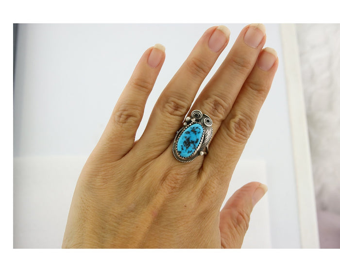 Navajo Ring Sterling Silver Authentic Turquoise Signed Justin Morris Size 7.25